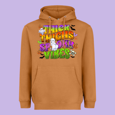 Thick Thighs And Spooky Vibes Heavyweight Hoodie Designed By Cowgirlartshop