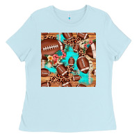 Baby Blue football leopard cowhide seamless pattern Ladies Tee - JahusDesignShop