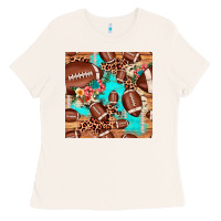 Bone football leopard cowhide seamless pattern Ladies Tee - JahusDesignShop