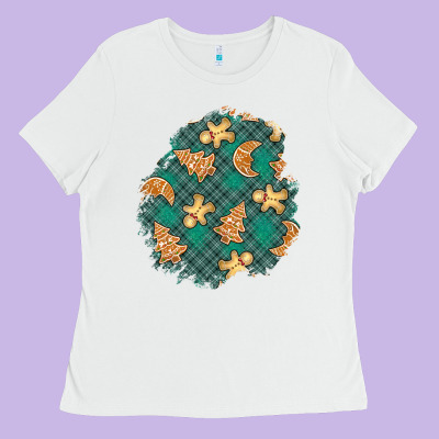 Christmas Gingerbread Cookies Patch Ladies Tee Designed By Bundleandbundleshop