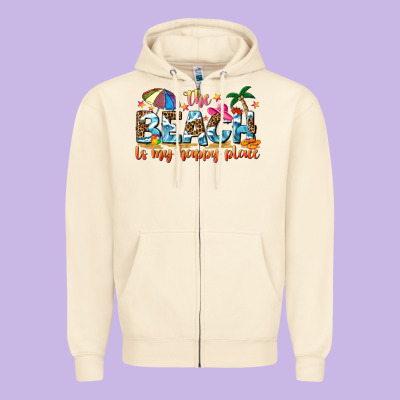 The Beach Is My Happy Place Zipper Hoodie Designed By Nancycooperartshop