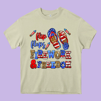 Flip Flops Fireworks And Freedom Heavy Core Tee Designed By Adodesignshop