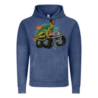 Vintage Denim monster truck and t rex dinosaur Vintage Hoodie - MaliasSmallBusiness