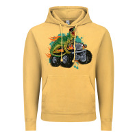 Vintage Mustard monster truck and t rex dinosaur Vintage Hoodie - MaliasSmallBusiness