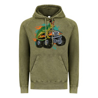 Vintage Olive monster truck and t rex dinosaur Vintage Hoodie - MaliasSmallBusiness