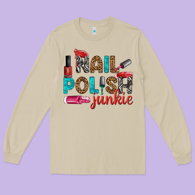 Nail Polish Junkie Bbs Long Sleeve Tee Designed By Bundleandbundleshop