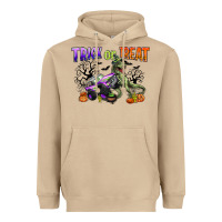 Mushroom trick or treat with monster truck and t rex Heavyweight Hoodie - CowGirlArtShop
