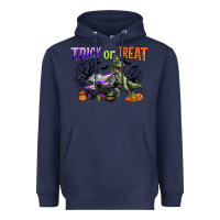 Navy trick or treat with monster truck and t rex Heavyweight Hoodie - CowGirlArtShop