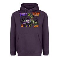 Plum trick or treat with monster truck and t rex Heavyweight Hoodie - CowGirlArtShop