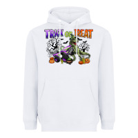 White trick or treat with monster truck and t rex Heavyweight Hoodie - CowGirlArtShop