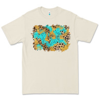 Bone glitter leopard turquoise background Premium Tee - AdoDesignShop