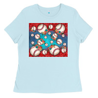 Baby Blue baseball paisley and jean pattern Ladies Tee - JahusDesignShop