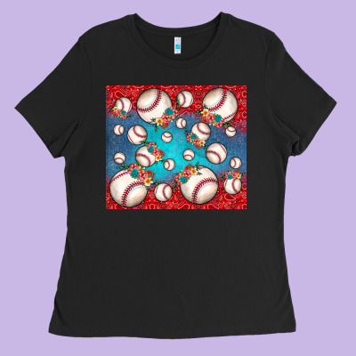Baseball Paisley And Jean Pattern Ladies Tee Designed By Jahusdesignshop