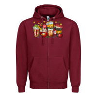 Burgundy school bus coffee cups Zipper Hoodie - NancyCooperArtShop