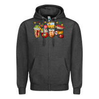 Charcoal Heather school bus coffee cups Zipper Hoodie - NancyCooperArtShop