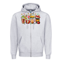 Heather Grey school bus coffee cups Zipper Hoodie - NancyCooperArtShop