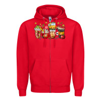 Red school bus coffee cups Zipper Hoodie - NancyCooperArtShop
