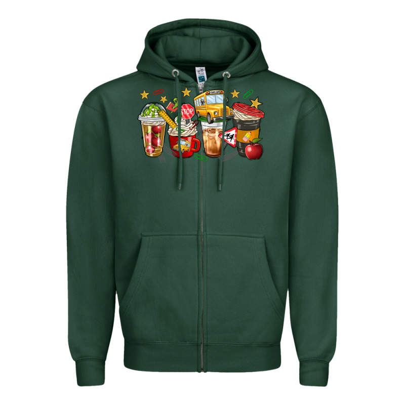 School Bus Coffee Cups Zipper Hoodie by NancyCooperArtShop | Teevron