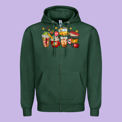 School Bus Coffee Cups Zipper Hoodie Designed By Nancycooperartshop
