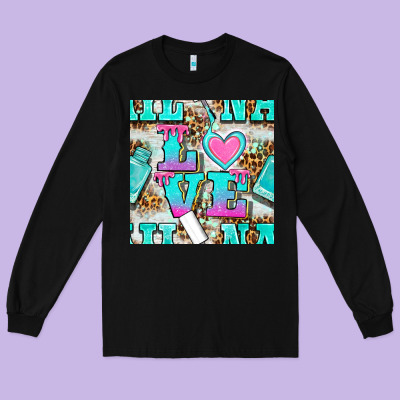 Love Nail And Polish With Leopard Seamless Pattern Bbs Long Sleeve Tee Designed By Bundleandbundleshop