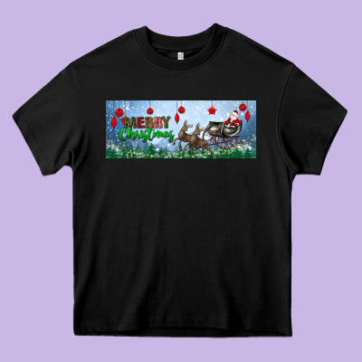 Merry Christmas With Santa Sleigh Heavy Core Tee Designed By Bundleandbundleshop