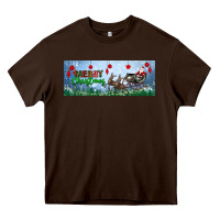 Chocolate Brown merry christmas with santa sleigh Heavy Core Tee - BundleAndBundleShop