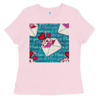 Bubblegum Pink valentines day envelope with hearts Ladies Tee - BundleAndBundleShop