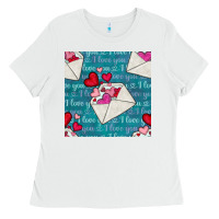 White valentines day envelope with hearts Ladies Tee - BundleAndBundleShop