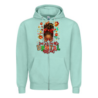 Seafoam Santa's Favorite Dental Assistant Afro Messy Bun Zipper Hoodie - texasbilliewilder