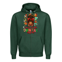 Sports Green Santa's Favorite Dental Assistant Afro Messy Bun Zipper Hoodie - texasbilliewilder