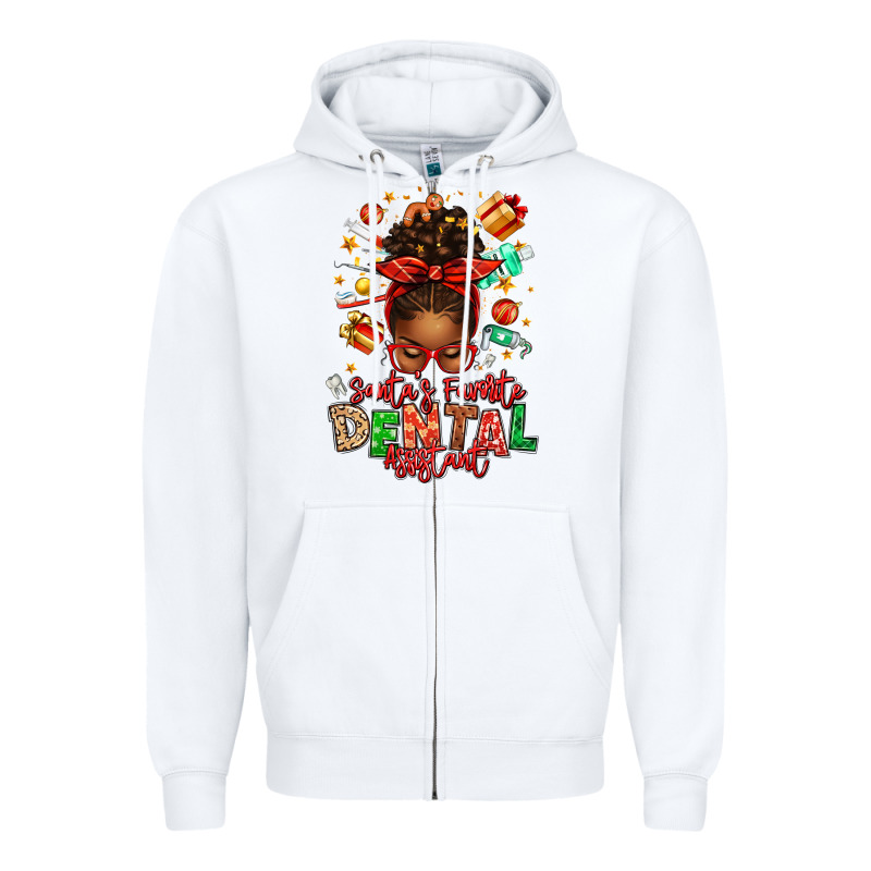 Santa's Favorite Dental Assistant Afro Messy Bun Zipper Hoodie by texasbilliewilder | Teevron
