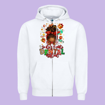 Santa's Favorite Dental Assistant Afro Messy Bun Zipper Hoodie Designed By Texasbilliewilder