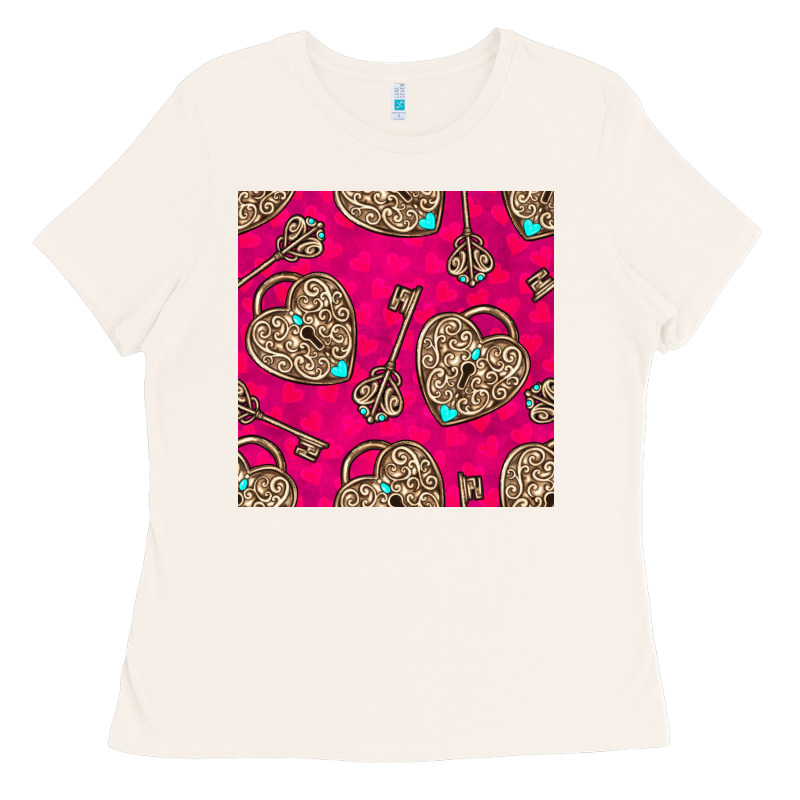 Valentines Day Lock And Key Seamless Pattern Ladies Tee by BundleAndBundleShop | Teevron