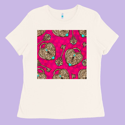 Valentines Day Lock And Key Seamless Pattern Ladies Tee Designed By Bundleandbundleshop