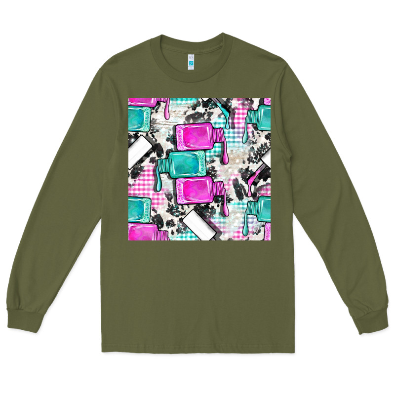 Nail Polish With Cowhide And Plaid Seamless Pattern Bbs Long Sleeve Tee by BundleAndBundleShop | Teevron