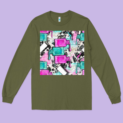 Nail Polish With Cowhide And Plaid Seamless Pattern Bbs Long Sleeve Tee Designed By Bundleandbundleshop