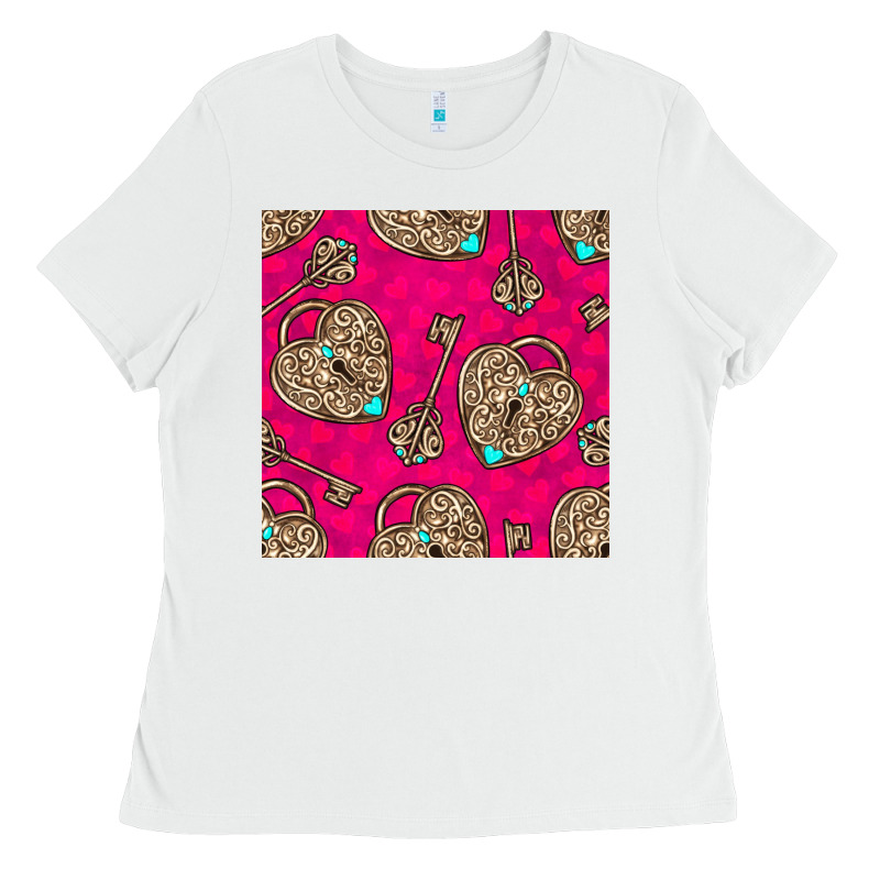 Valentines Day Lock And Key Seamless Pattern Ladies Tee by BundleAndBundleShop | Teevron