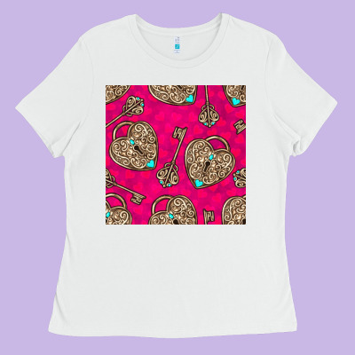 Valentines Day Lock And Key Seamless Pattern Ladies Tee Designed By Bundleandbundleshop