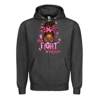 Charcoal Heather pray fight believe breast cancer afro messy Zipper Hoodie - texasbilliewilder