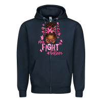 Navy pray fight believe breast cancer afro messy Zipper Hoodie - texasbilliewilder
