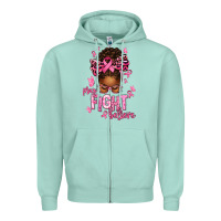 Seafoam pray fight believe breast cancer afro messy Zipper Hoodie - texasbilliewilder
