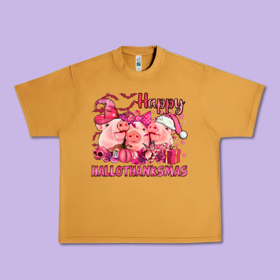 Happy Hallothanksmas Pigs Pink Urban Heavy Tee Designed By Nancycooperartshop