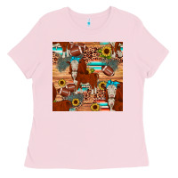 Bubblegum Pink football hereford sunflower seamless pattern Ladies Tee - JahusDesignShop