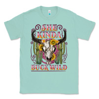 Seafoam she kinda buck wild with bull skull Classic Tee - NancyCooperArtShop