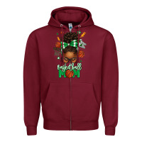 Burgundy Basketball Mom Afro Messy Bun Zipper Hoodie - texasbilliewilder