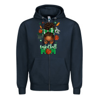 Navy Basketball Mom Afro Messy Bun Zipper Hoodie - texasbilliewilder