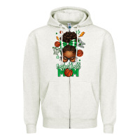Oatmeal Heather Basketball Mom Afro Messy Bun Zipper Hoodie - texasbilliewilder