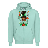 Seafoam Basketball Mom Afro Messy Bun Zipper Hoodie - texasbilliewilder