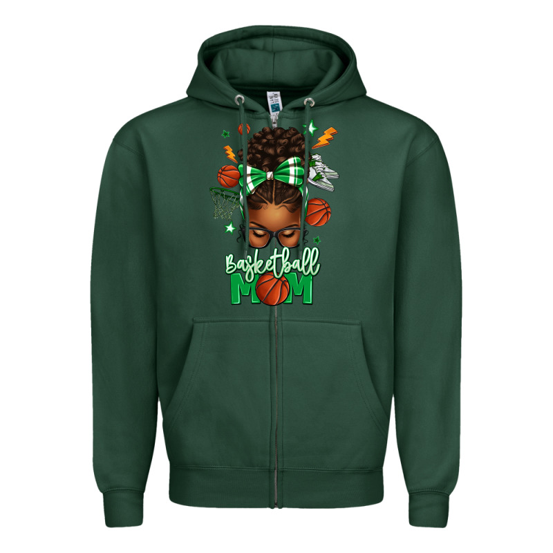 Basketball Mom Afro Messy Bun Zipper Hoodie by texasbilliewilder | Teevron