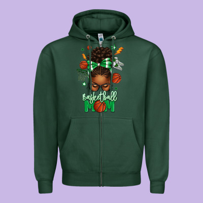 Basketball Mom Afro Messy Bun Zipper Hoodie Designed By Texasbilliewilder
